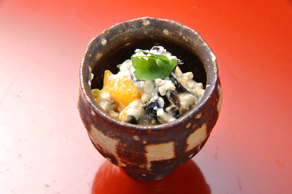 一口なすと伊予柑の白和え