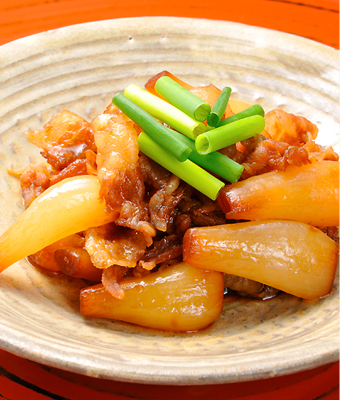 らっきょうと豚バラ肉の炊き合わせ